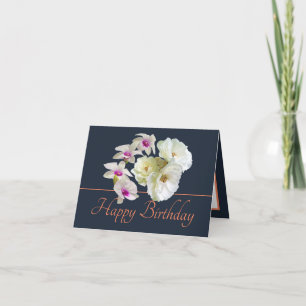 Orangen Bouquet Vit ros & Orchids Birthday Kort