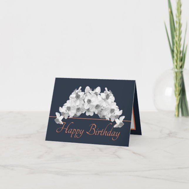 Orangen Bouquet White Daffodils Grattis på födelse Kort (Framsida)