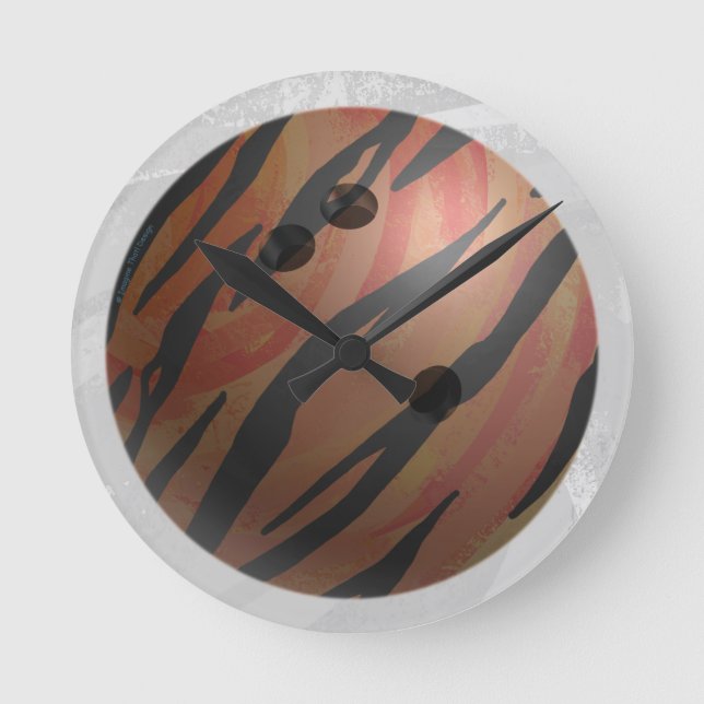 Orangen Bowling Ball Tiger Rund Klocka (Framsida)
