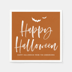 Orangen Brinnande av happy halloween-penseltecken Pappersservett