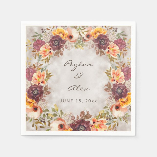 Orangen Burgundy Bröllop vid hösten för elegant Pappersservett (Framsidan)