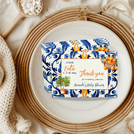 Orangen Citrus Baby Shower Favor för Blue Tile Cut Tack Kort