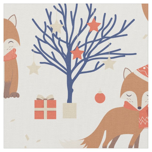 Orangen Cute Jul Red Fox skrämmer Hats White Tyg (Närbild)