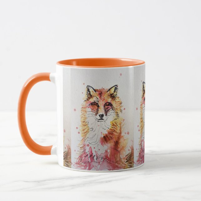 Orangen Cute Red Fox Watercolor Painting Mugg (Vänster)
