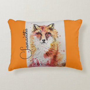 Orangen Cute Red Fox Watercolor Painting Mugg Prydnadskudde
