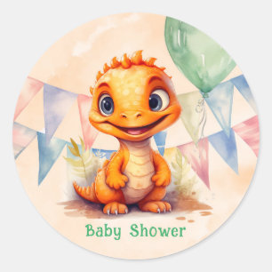Orangen Dinosaur Flaggor Boy Shower Runt Klistermärke