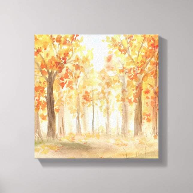 Orangen Fall Autumn Träd Löv Vattenfärg Canvastryck (Framsida)