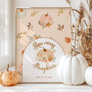 Orangen Fall blommigt gissa hur många pumpor Poster