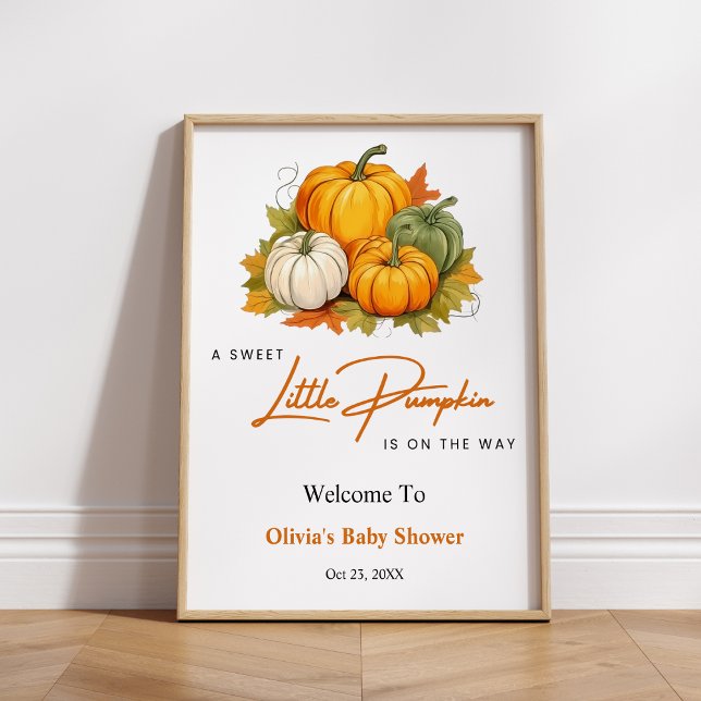 Orangen faller en liten knumpkin Baby Shower Välko Poster (Orange Fall A Little Pumpkin Baby Shower Welcome Sign )