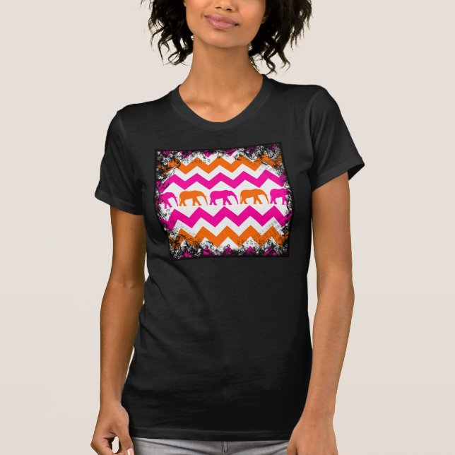 Orangen "Fet Shock rosa" Elephants Chevron Rand Tee (Framsida)