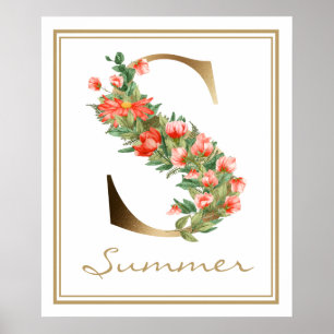 Orangen Flowers S Brev Guld Monogram Poster