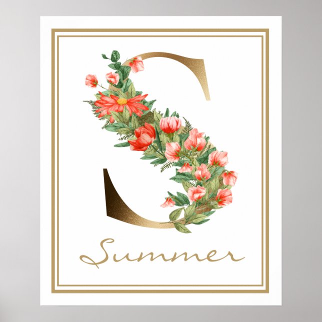 Orangen Flowers S Brev Guld Monogram Poster (Framsidan)