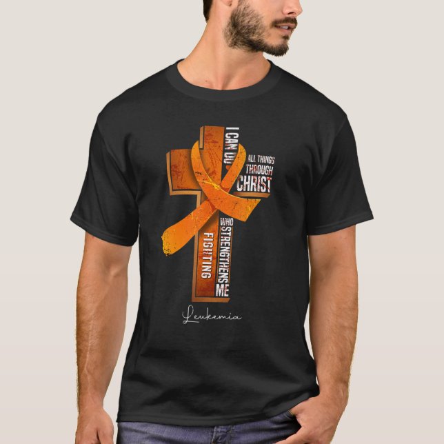 Orangen för medvetenhet om Leukemi Ribbon Christia T Shirt (Framsida)