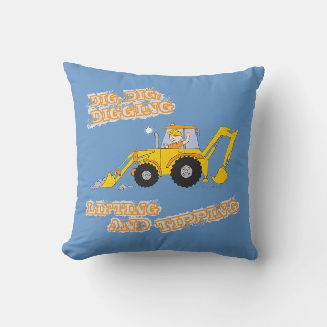 Orangen & grå färg för ungepojkegrävare kudder kudde (Framsida)