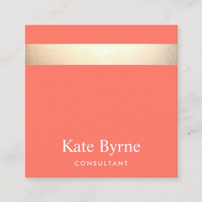 Orangen guld Stripe Modern Snyggt Coral Fyrkantigt Visitkort (Framsida)