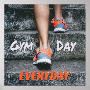 Orangen Gym Day Varje Workout Motivation Trappor Poster