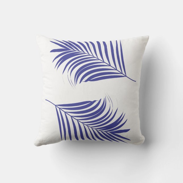 Orangen handflatan Löv Träd Blue Tropical Coastal  Kudde (Baksida)