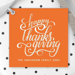 Orangen Happy thanksgiving Modern Script Harvest Gåvor Etiketter