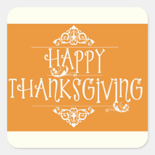 Orangen Happy thanksgiving Script Fyrkantigt Klistermärke