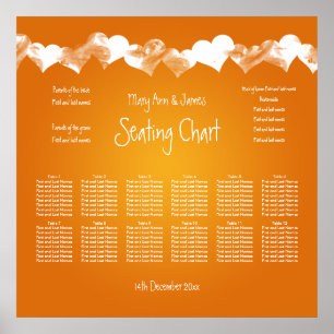 Orangen Hearts för sätesdiagrammet i bröllop Poster
