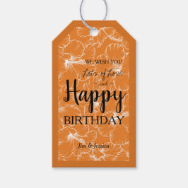 Orangen Hibiscus Blommigt Sketch Presentetikett