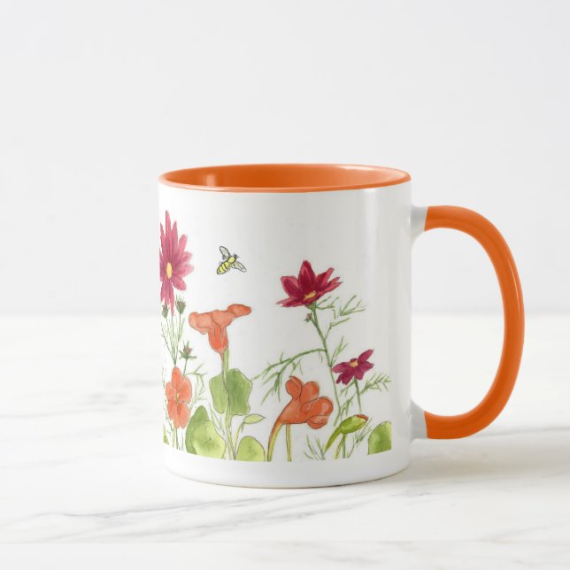 Orangen Honungsbin Nasturtiums Painting Daisy Flow Mugg (Höger)