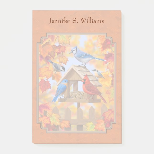 Orangen Hösthöst för fågelmatarinsamling Post-it Block (Framsida)