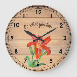 Orangen Lily Illustration med Rustic Watercolor Stor Klocka