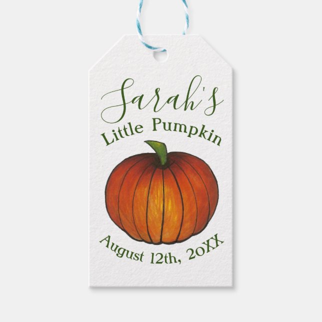 Orangen Little Pumpkin Baby Shower Favor oktober Presentetikett (Framsidan)