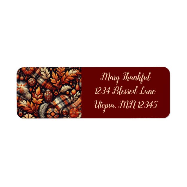 Orangen Löv i hösten, svart Mönster Returadress Etikett (Framsidan)