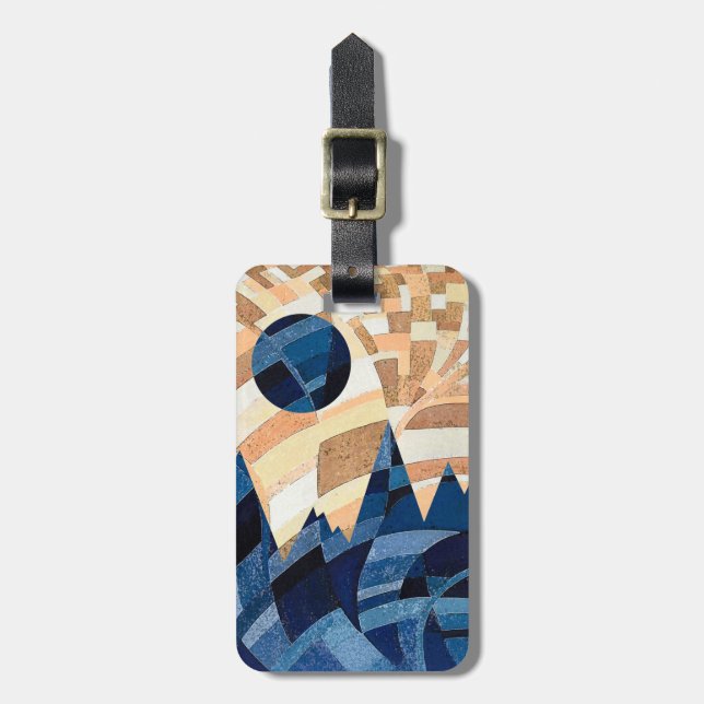 Orangen måne och bergsområden och blått bagagebricka (Vertikal Framsida)