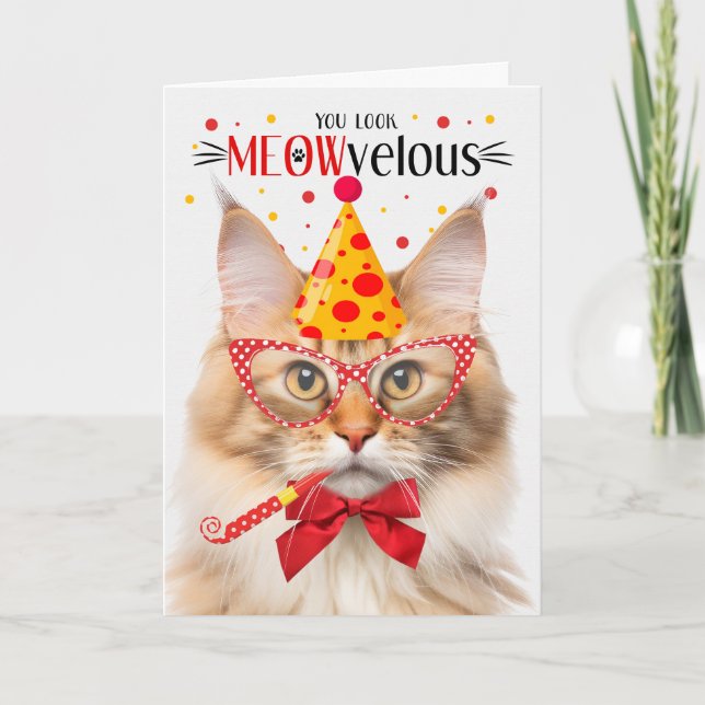 Orangen MEOWvelous Birthday i Norsk skogskat Kort (Framsida)