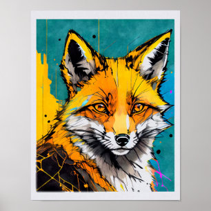 Orangen Modern fox print fold färg black ögon Poster