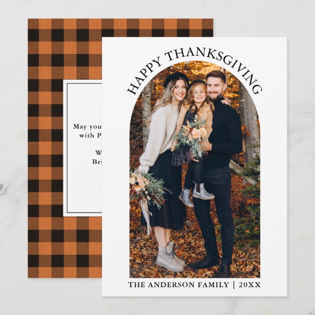 Orangen Modern Happy thanksgiving Photo Arch Play Julkort (Fram/baksida)