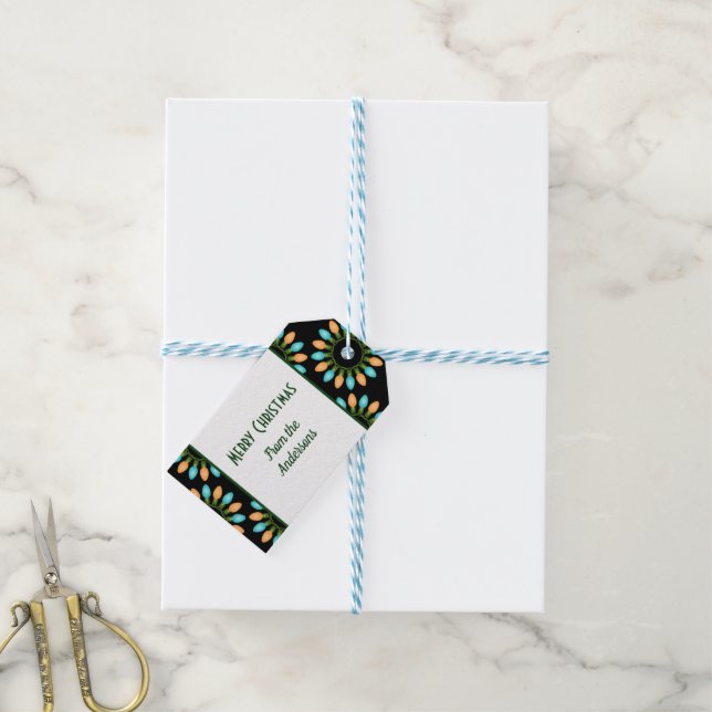 Orangen Mönster i jultomten Ljus och blått Presentetikett (With Twine)