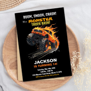 Orangen Monster Lastbil Birthday Investigation Fir Inbjudningar