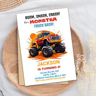 Orangen Monster Lastbil Birthday Investigations Wh Inbjudningar