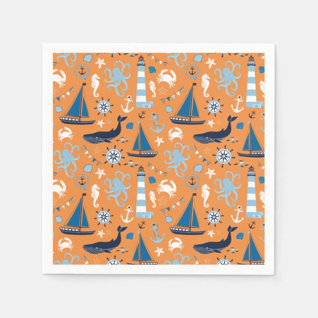 Orangen Nautical Ocean Pappersservett (Framsidan)