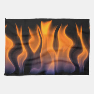 Orangen och blått flammar på en svart bakgrund kökshandduk