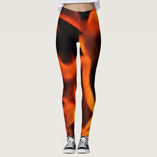 Orangen och svarten avfyrar abstrakt leggings (Framsida)