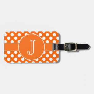 Orangen och vit Polka-Pricker den Monogrammed Bagagebricka