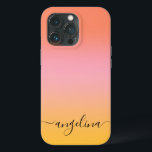 Orangen Ombre för övertoning av övertoning för nam<br><div class="desc">Lägg till ditt namn och anpassa produkten. Fin digital vattenfärgsdesign för rosa lila Peach gult övertoningsformler. Enkel,  lugn,  avslappning och glam,  boho,  chicens moderna telefonväska. Gradient-gåva. Övertoningsgåvor för personlig. Personlig Gradient-telefonhiss Design finns på olika produkter,  se i samlingen.</div>