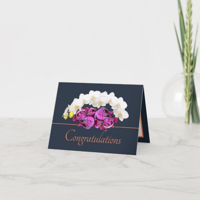 Orangen Orchid/Peony Bouquet Grattisar Kort (Framsida)