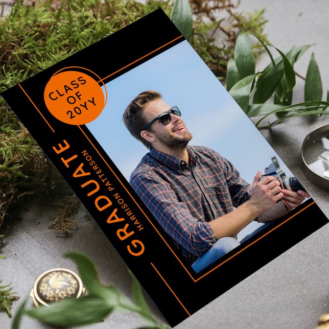 Orangen Photo Studentfest Modern Script Black (Skapare uppladdad)