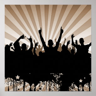 Orangen poster/SKRIV UT Party Crowd Silhouette Poster