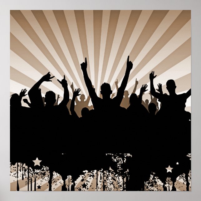 Orangen poster/SKRIV UT Party Crowd Silhouette Poster (Framsidan)