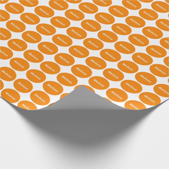 Orangen pricker mönster på vit med namn presentpapper (Hörn)