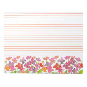 Orangen Red Watercolor Wildblommor Lined Anteckningsblock