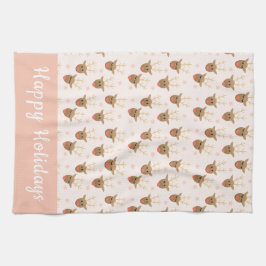 Orangen Reindeer Mönster Glad helg Kökshandduk