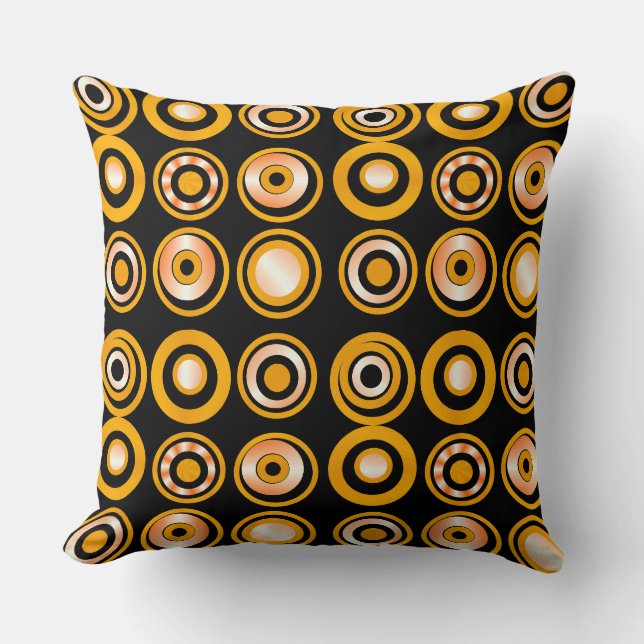 Orangen Retro Circles på Black Kudde (Framsida)